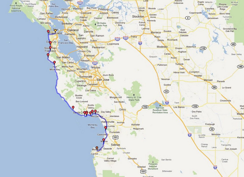 San Francisco - Monterey Map