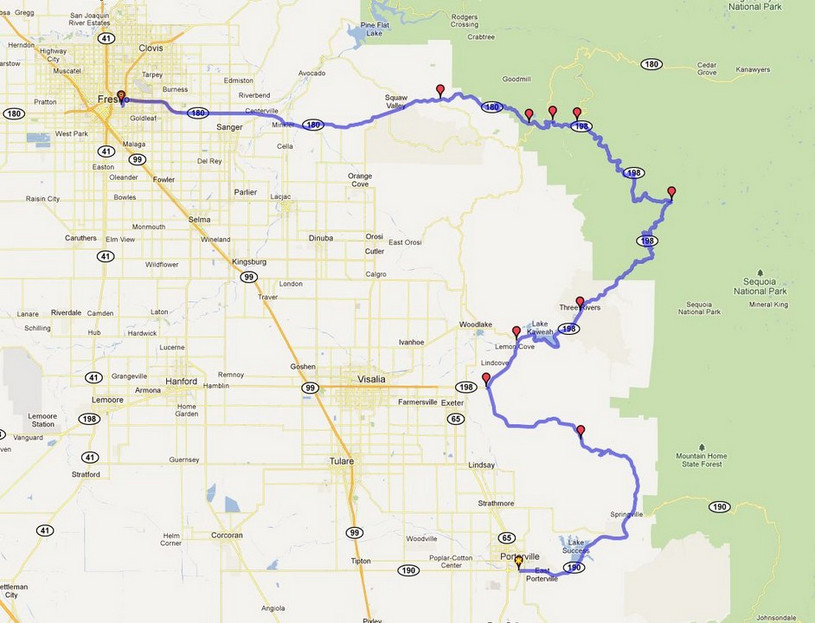 Porterville - Fresno Map